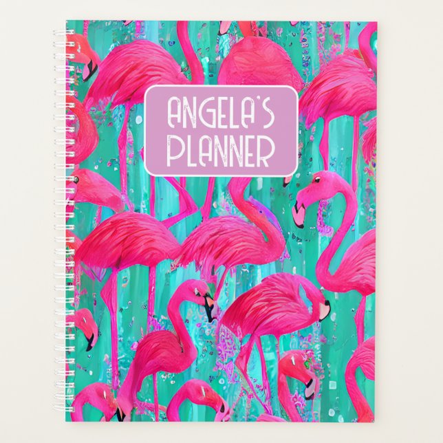 Custom Name Flamingo planner (Front)