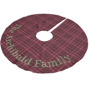 Custom Name Flannel Plaid Holly Berry Red + Black Brushed Polyester Tree Skirt