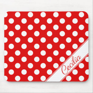 Custom Name Flashy Red Big White Polka Dots Mouse Pad