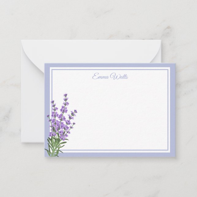 Custom Name Flat Note Card-Lavender Card (Front)