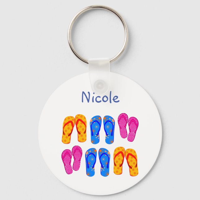 Custom Name Flip Flops Sandal Summer Fun Keychain (Front)