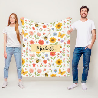 Custom Name Floral Bee Blanket