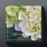 Custom Name Floral Bible Verse Everlasting Love  Plaque<br><div class="desc">You can add a name or names to this gorgeous elegant white and light green hydrangea Bible Verse Sign. All the text can be changed or personalized to your own names, dates and text for a beautiful stylish sign. "I have loved you with an everlasting love" is written in contemporary...</div>
