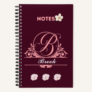 Custom Name Floral Design in Burgundy Notebook