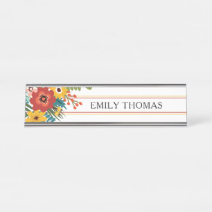Custom Name Floral Desk Name Plate