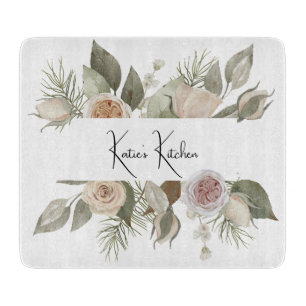 Custom Name Floral Glass Cutting Board, Flower Board