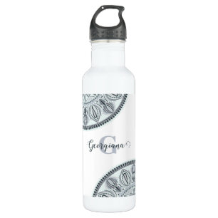 Custom Name Floral Harmony Grey Monotone Mandala 710 Ml Water Bottle