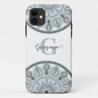 Custom Name Floral Harmony Grey Monotone Mandala