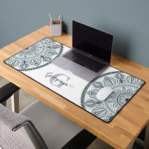 Custom Name Floral Harmony Grey Monotone Mandala