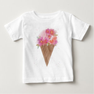 Custom Name Floral Ice Cream Cone  Baby T-Shirt