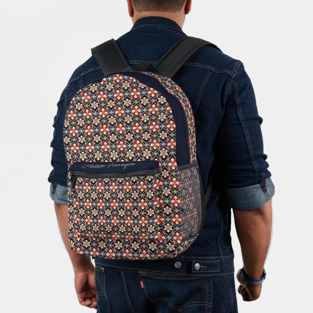 Custom Name Floral Japanese Pattern Printed Backpack (Insitu (Model))