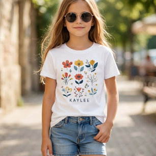 Custom Name Floral Kids Shirt, Birthday Gift Girls T-Shirt
