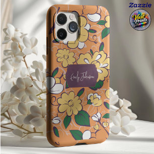 Custom Name Floral Orange Vintage Sketch Floral iPhone 11 Pro Case