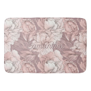 Custom Name Floral Pattern Bath Mat