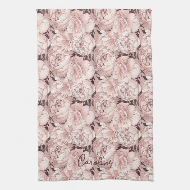 Custom Name Floral Pattern Kitchen Towel (Vertical)