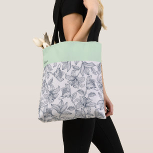 Custom Name Floral Pattern Tote Bag