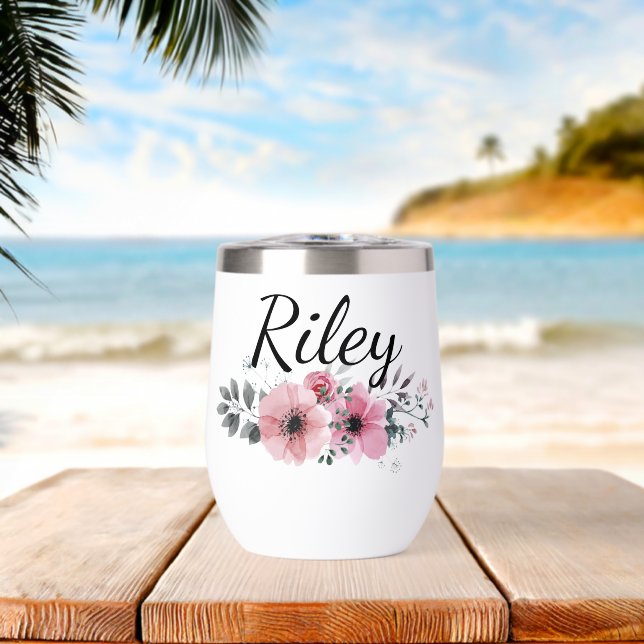 Custom Name Floral Personalized Pink Flower (Beach (Rotated))
