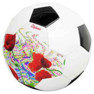 Custom Name Floral Poppy Flowers Colourful Artsy Soccer Ball