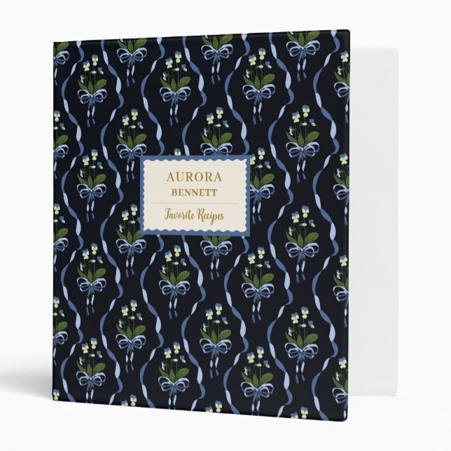 Custom Name Floral Ribbon Recipe Binder (Front/Inside)