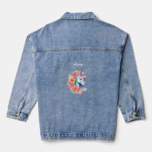 Custom Name Floral Unicorn Kids Denim Jacket