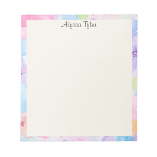 Custom Name Floral Watercolor  Notepad