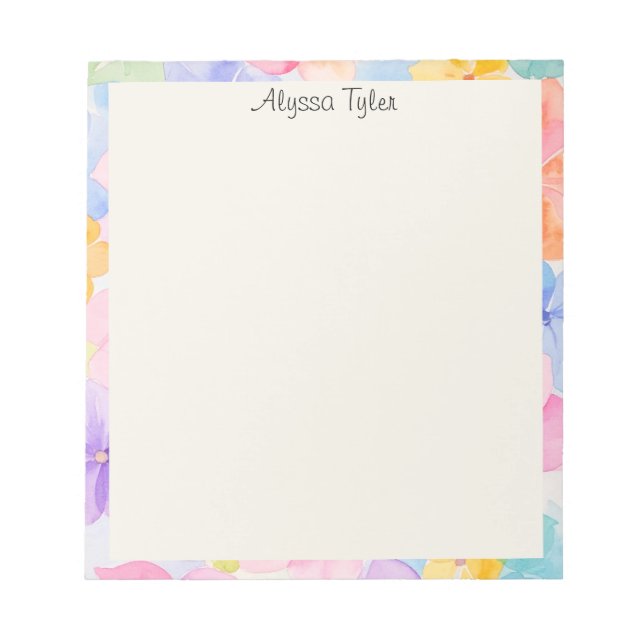 Custom Name Floral Watercolor  Notepad (Front)