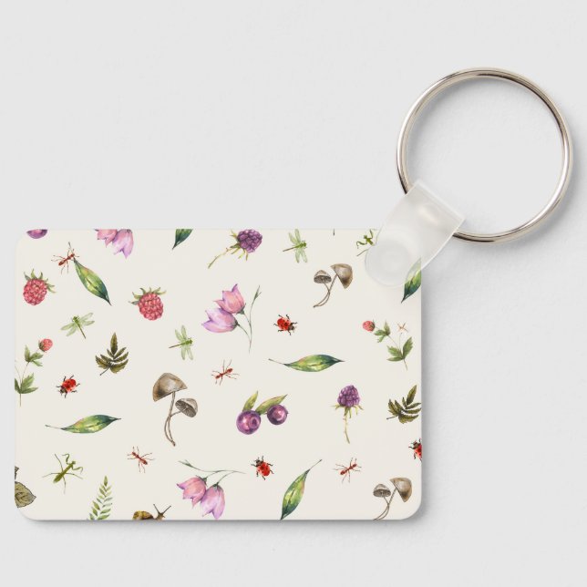 Custom Name Floral Woodland Greenery Berries Keychain (Front)
