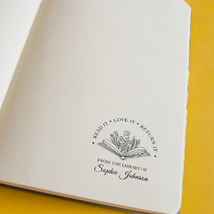 Custom Name Flower Book Lover Teacher  Rubber Stamp