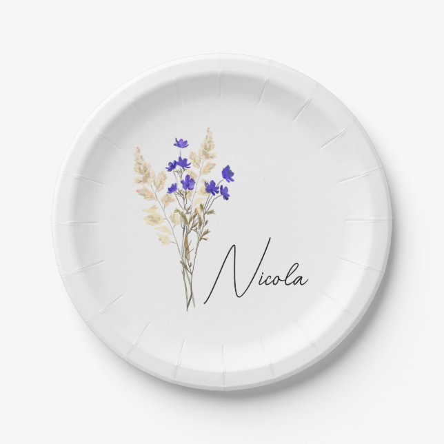 Custom Name Flower dish,Personalized Birth Flower  Paper Plate (Front)