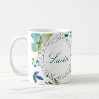 Custom Name Flower Green Coffee Mug Personalize