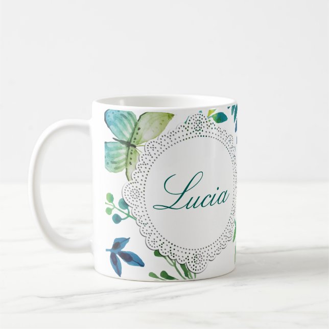 Custom Name Flower Green Coffee Mug Personalize (Left)