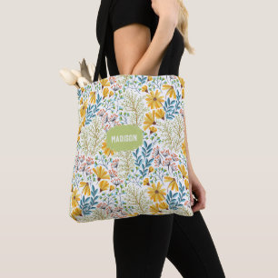 Custom name Flower Illustration bags