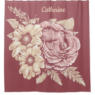 Custom name Flower Illustration shower curtain