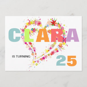 Custom Name Flower Wreath Heart Birthday Invite