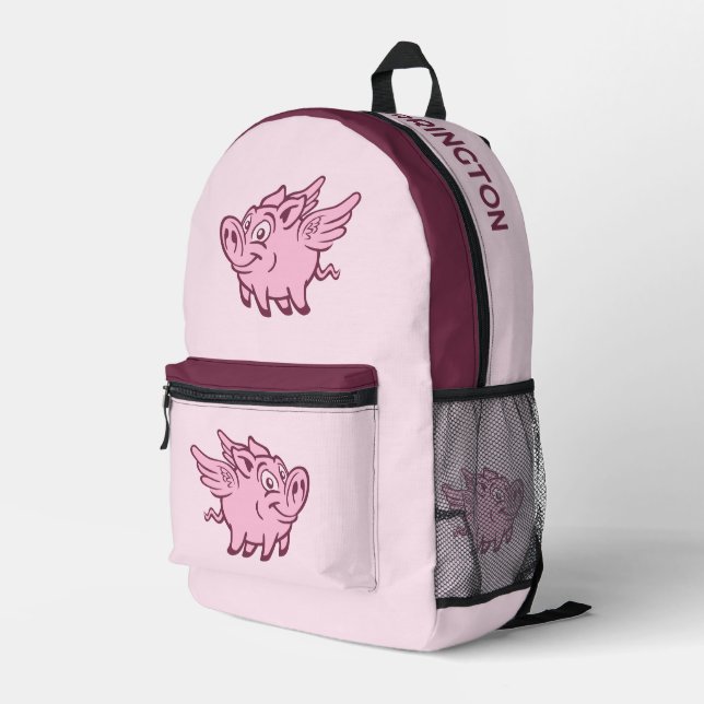 Custom Name Flying Pigs Printed Backpack (Back Corner Right)