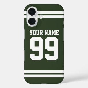 Custom name football jersey number athletic stripe iPhone 16 case