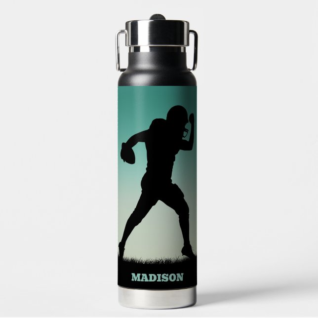 Custom Name Football Player Water Bottle (Front)
