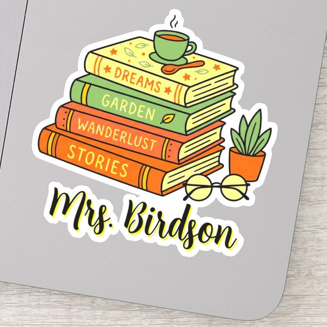 Custom Name for Teachers & Students | Cute Books (book design with very good stickers for teachers)