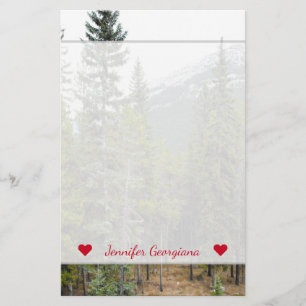 Custom Name + Forest and Mountain Scene Stationery