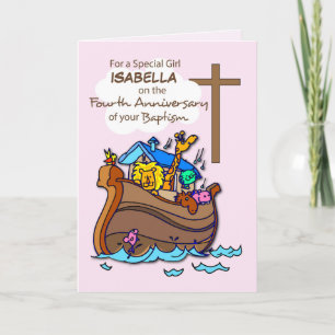 Custom Name Fourth Anniversary of Baptism Girl Ark Card