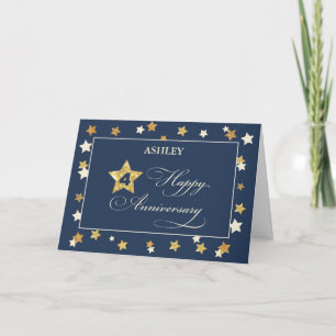 Custom Name Fourth Employee Anniversary Navy Gold Card