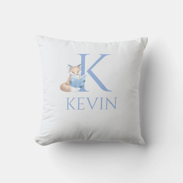 Custom Name Fox reading a book Nursery art Throw Pillow (Front)