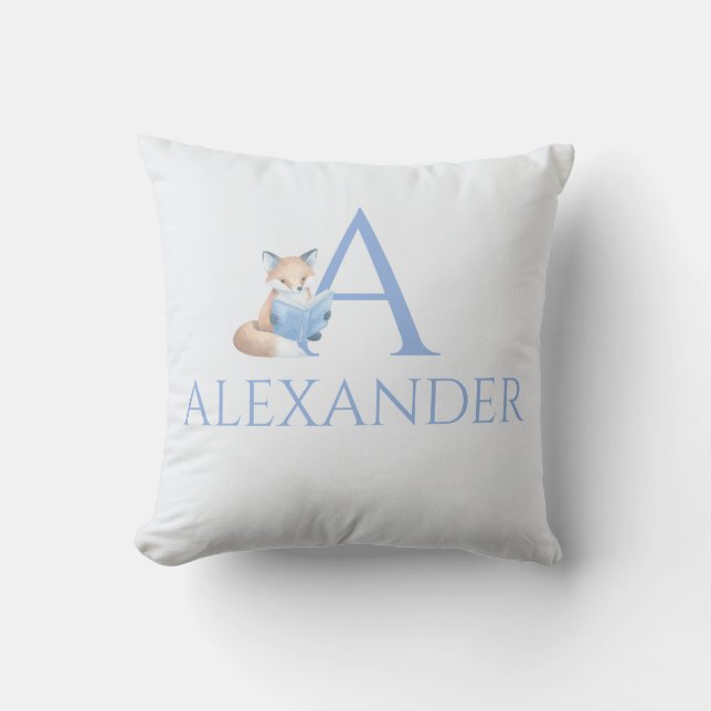 Custom Name Fox reading a book Nursery art Throw Pillow (Front)