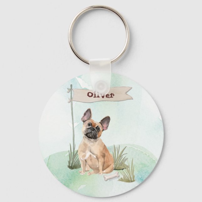 Custom Name French Bulldog Pet Dog Keychain (Front)