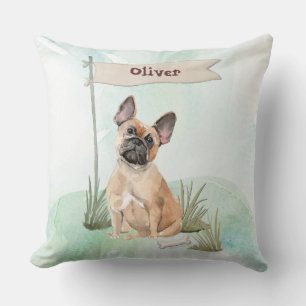 Custom Name French Bulldog Pet Dog Throw Pillow