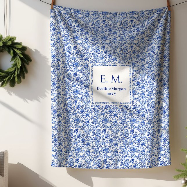 Custom Name French Toile Blue Blanket for Her (Custom Name French Toile Blue Blanket for Her)