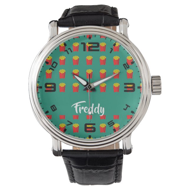 Custom name fries on teal watch (Front)