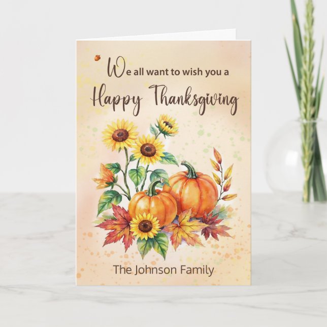 Custom Name From All of Us Thanksgiving Sunflowers Card (Front)