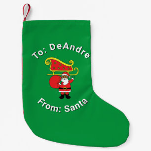 Custom Name From Santa African American Green Xmas Small Christmas Stocking
