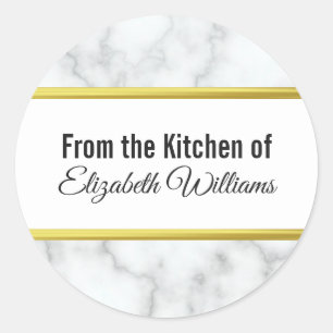 Custom Name From the Kitchen of White Marble Look Classic Round Sticker